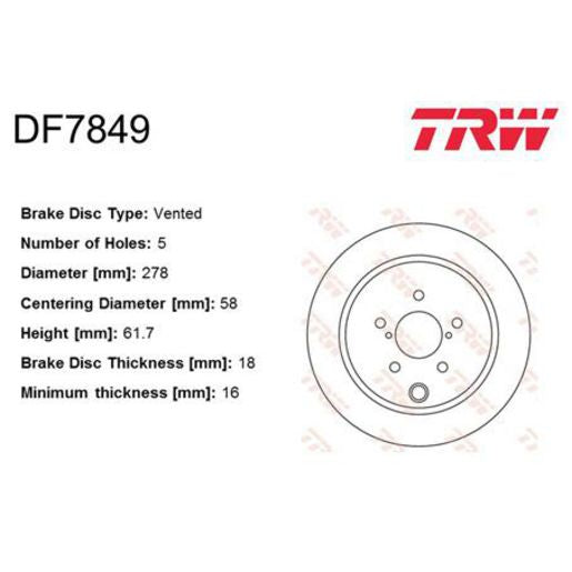 TRW Disc Brake Rotor 278Mm DF7849S