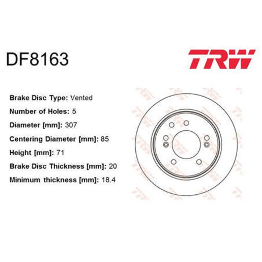 TRW Disc Brake Rotor 307Mm DF8163S