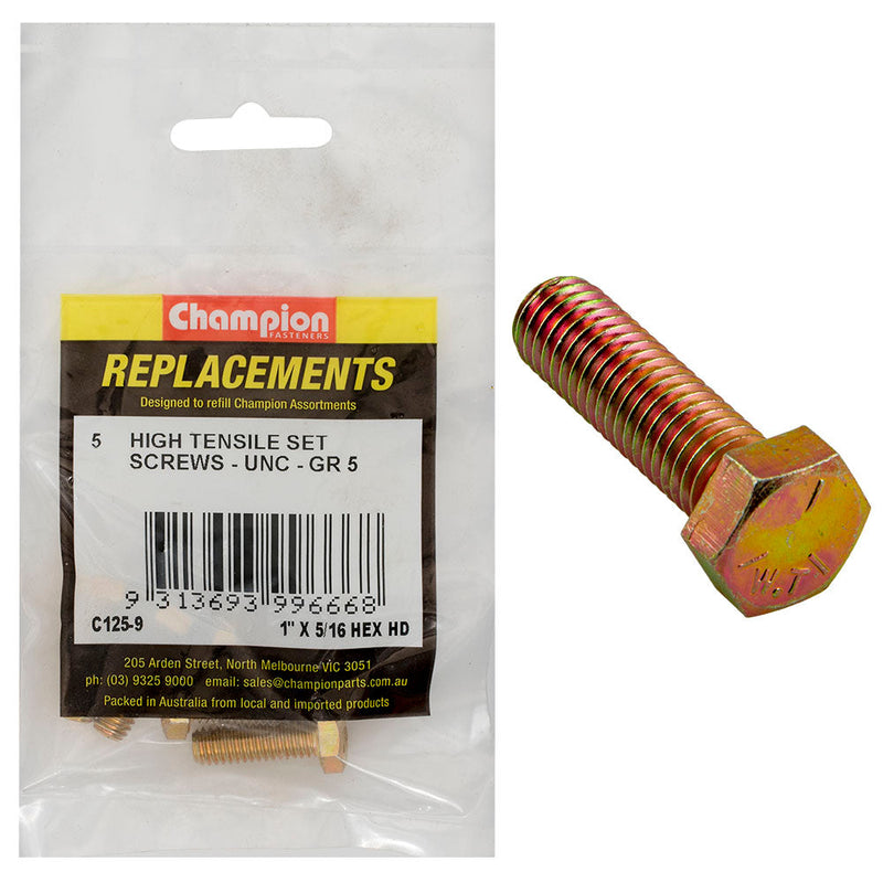 Champion Fasteners Hex Set Screw High Tensile 5/16In X