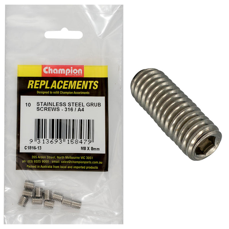 Champion Fasteners Grub Screw Stainless Steel M8 X 8mm