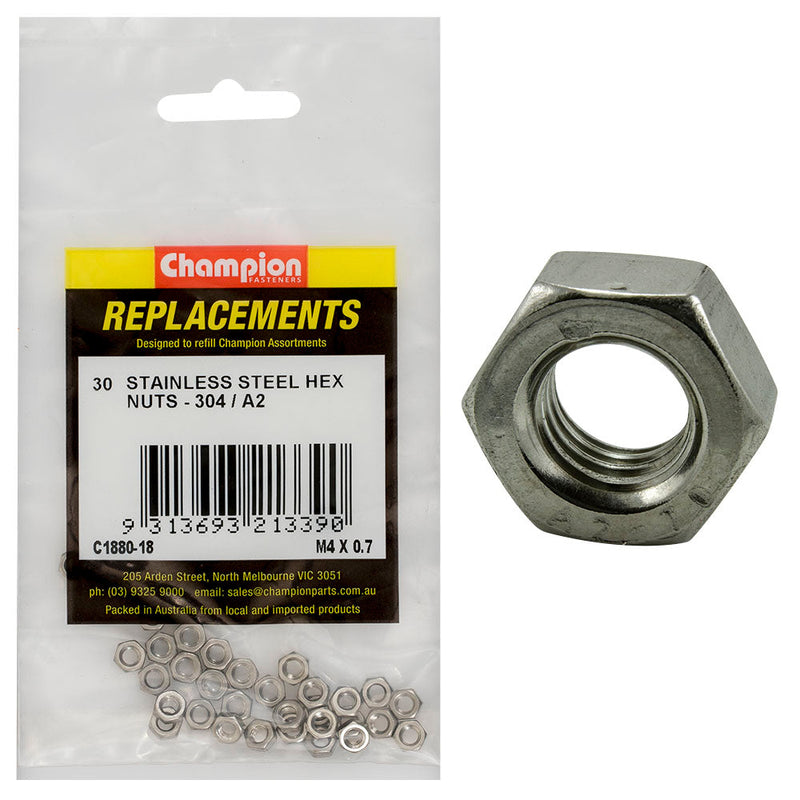 Champion Fasteners Hex Plain Nut Stainless Steel M4 X