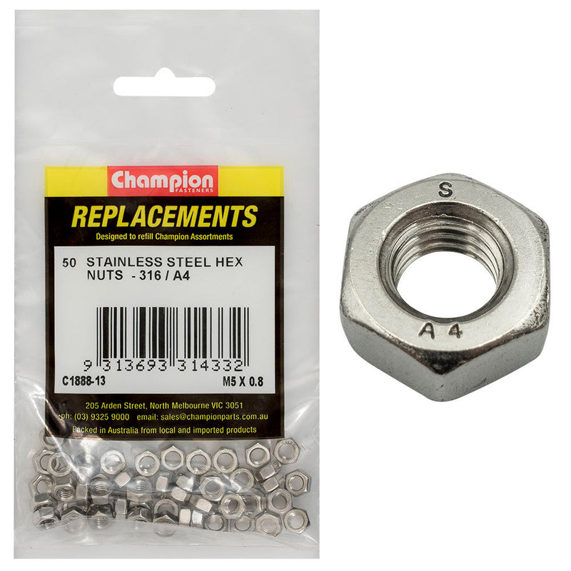 Champion Fasteners Hex Plain Nut Stainless Steel M5 X