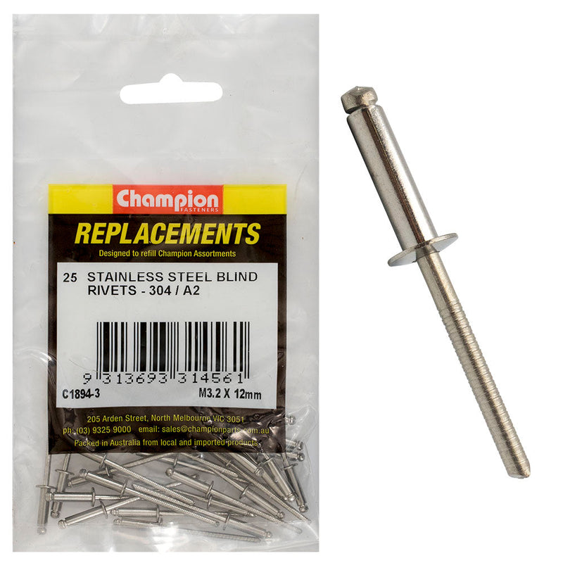 Champion Fasteners Rivet Blind Stainless Steel 3.2 X 12mm