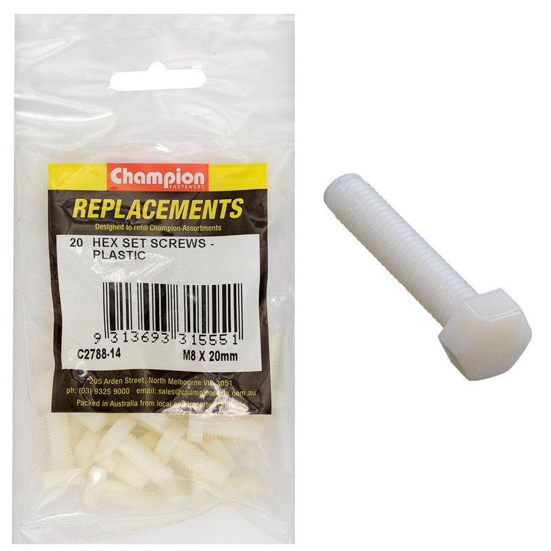 Champion Fasteners Hex Set Screw Plastic M8 X 20mm