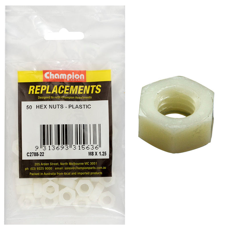 Champion Fasteners Hex Plain Nut Plastic M8 X 1.25mm