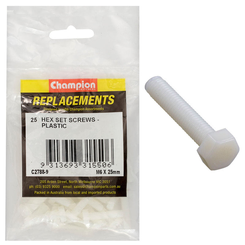 Champion Fasteners Hex Set Screw Plastic M6 X 25mm C2788-9