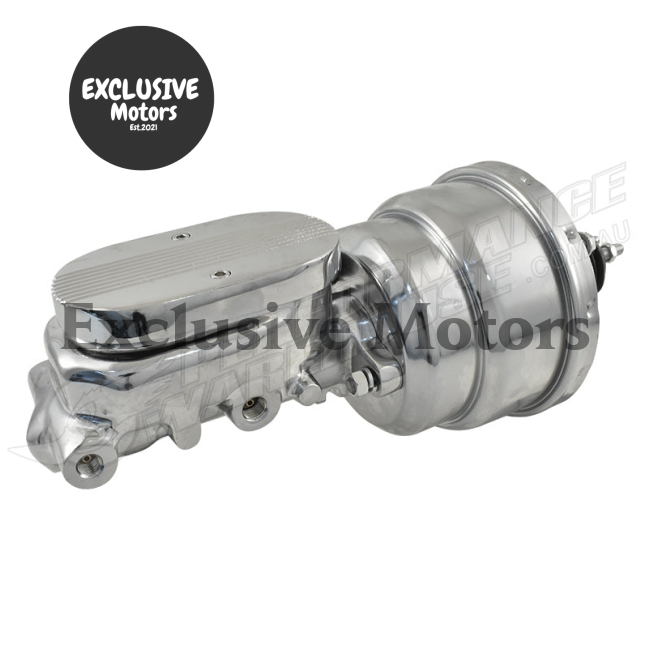 Universal 1" Bore Finned Master Cylinder & 7" Chrome Dual Brake Booster (All Years)