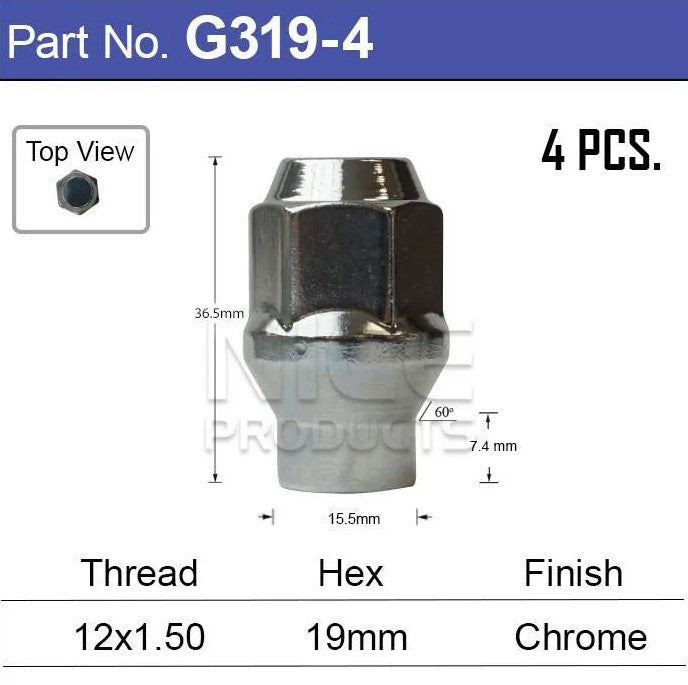 Nice Products Chrome Wheel Nut G319-4