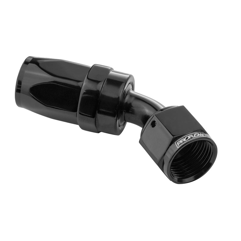 Proflow 45 Deg Hose End # 06 Black PFE102-06BK