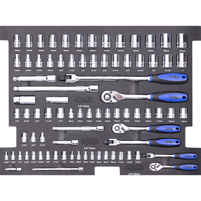 SP Tools 81Pc Sockets & Accs EVA Foam tray Tool Kit