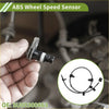 Black abs wheel speed sensor with metallic housing and rubber boot held in hand with wiring harness for Toyota 86 front left