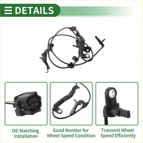 Black plastic and wire abs wheel speed sensor with molded housing connector and bracket for toyota chr front right