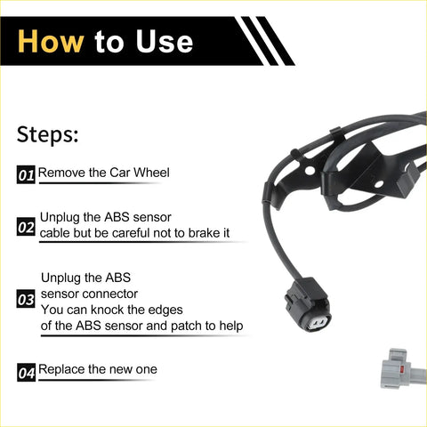 Black abs wheel speed sensor with coiled cable and plastic connector for toyota fj cruiser front left 2007-2014