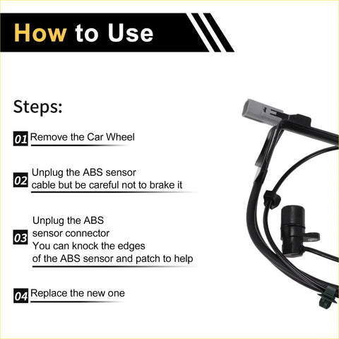 Black abs wheel speed sensor for toyota hiace 2013 with coiled wiring and gray plastic connector rear view
