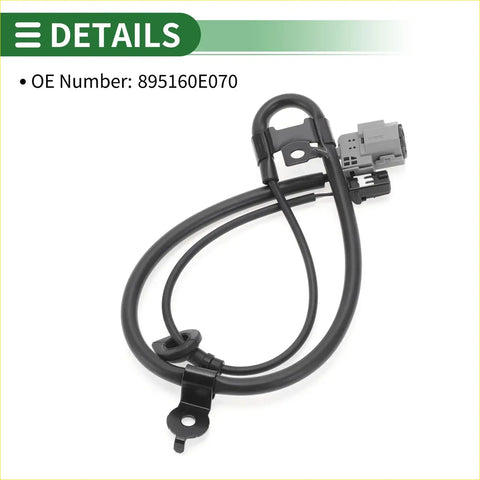 Black rubber-coated abs wheel speed sensor cable with gray plastic connector and metal brackets for toyota highlander 2001-2007