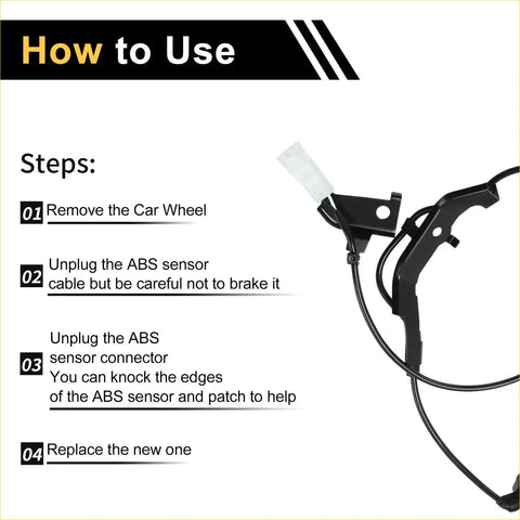 Black abs wheel speed sensor with white plastic cap and black wiring for toyota hilux 2015-2021 rear left side