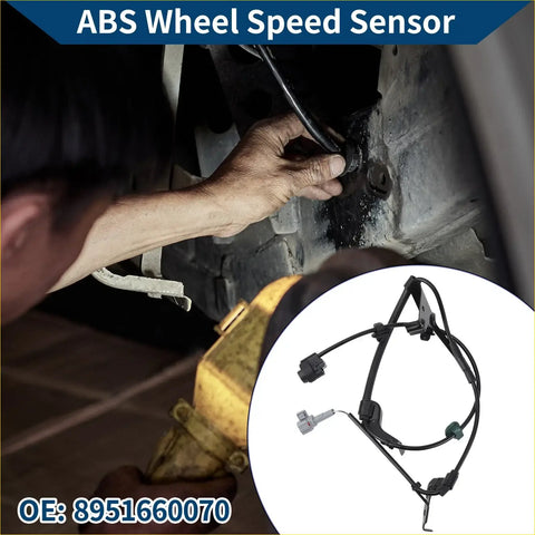 Black abs wheel speed sensor with coiled wire and connectors for Toyota Majesta 2005-2013 shown in circular inset view