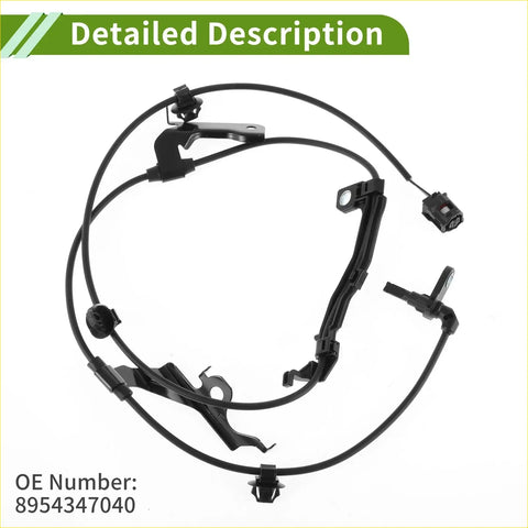 Backside view of black abs wheel speed sensor with molded plastic housing and coiled wiring for toyota prius 2016-2020
