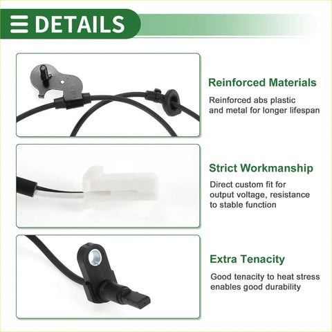 Black reinforced ABS plastic and metal ABS wheel speed sensor with coiled cable for Toyota RAV4 rear left 2014-2018