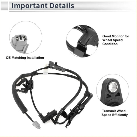 Black rubber-coated abs wheel speed sensor with black plastic connectors for front right toyota sienna 2004-2010