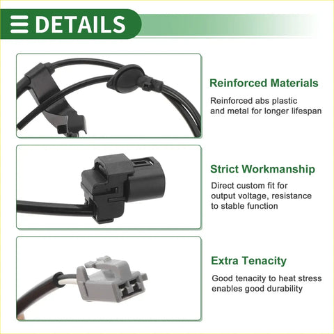 Black reinforced abs wheel speed sensor cable with molded plastic and metal connectors for toyota sienna 2006-2010