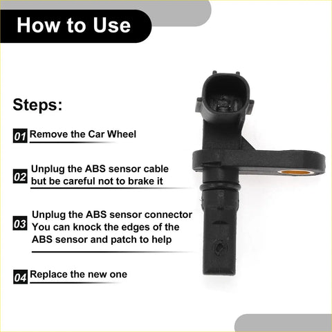 Black abs wheel speed sensor for toyota tundra with molded plastic housing and metallic connector shown from the back side