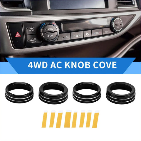 Black 4wd ac knob cover for Toyota Tacoma with sleek two-toned matte finish and metallic accent rings