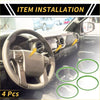 Clear plastic ac vent dashboard decoration rings with green trim installed on toyota tacoma vents 2016-2021