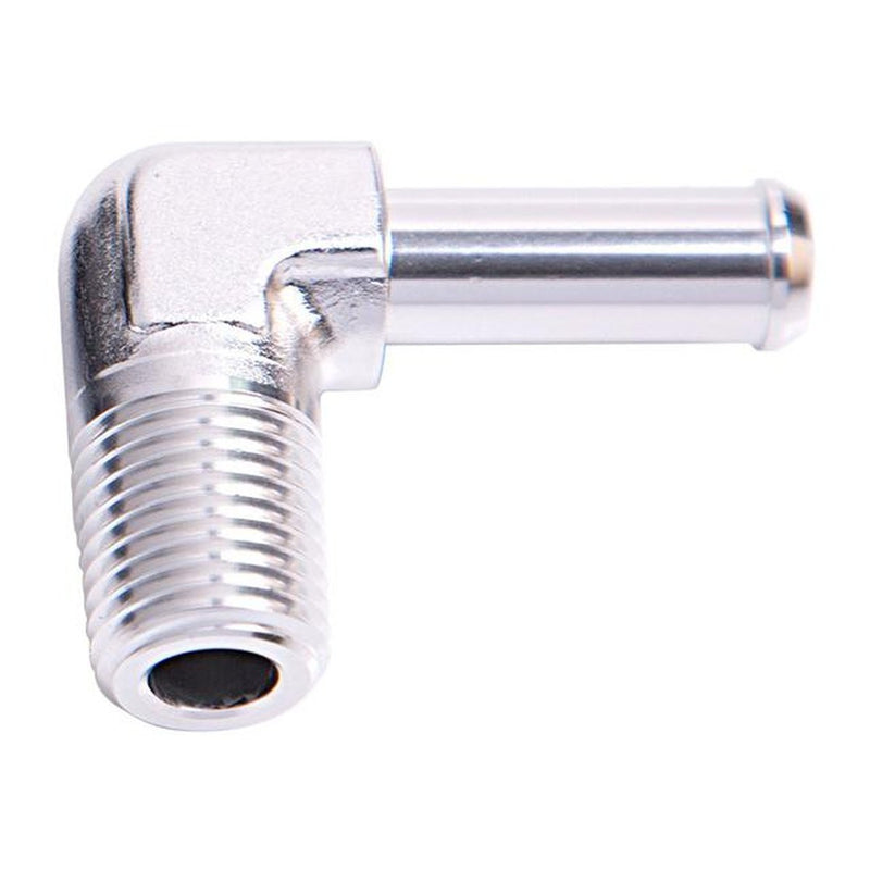 Aeroflow AF842-06S 90Deg 1/4" Npt To 3/8" Barb Silver