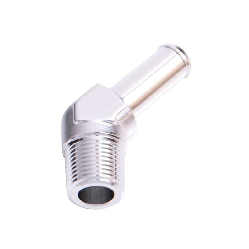 Aeroflow AF845-06-06S 45Deg 3/8"Npt To 3/8" Barb Silver