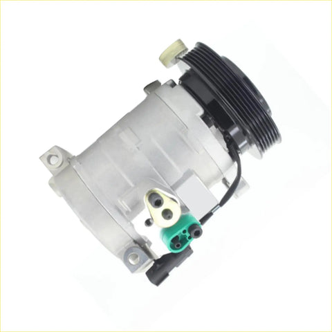 Silver aluminum air con compressor with black pulley and green connectors for chrysler voyager rg 33l petrol ega