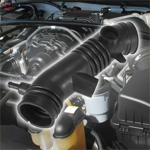 Black rubber air intake hose with ribbed texture and reinforced ends for toyota 4runner tacoma 1998-2000