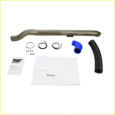 Silver metallic 4 inch 304 stainless steel air intake snorkel kit with black rubber hoses and blue fittings for ford ranger diesel