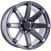 Dark gray matte finished alloy wheel with multi spoke design and alpha off road center cap alpha gauntlet 2 hyper grey
