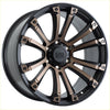 Black and bronze two-tone alloy wheel with multi-spoke design featuring alpha offroad logo center in matt black dark bronze tint