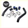 Black rubber hoses with blue inner lining and silver clamps for aluminum 2 inch intercooler piping kit on isuzu d-max 2.5l turbo