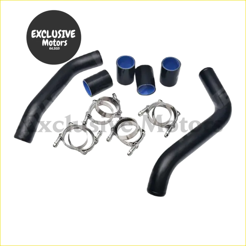 Black rubber hoses with blue inner lining and silver clamps for aluminum 2 inch intercooler piping kit on isuzu d-max 2.5l turbo