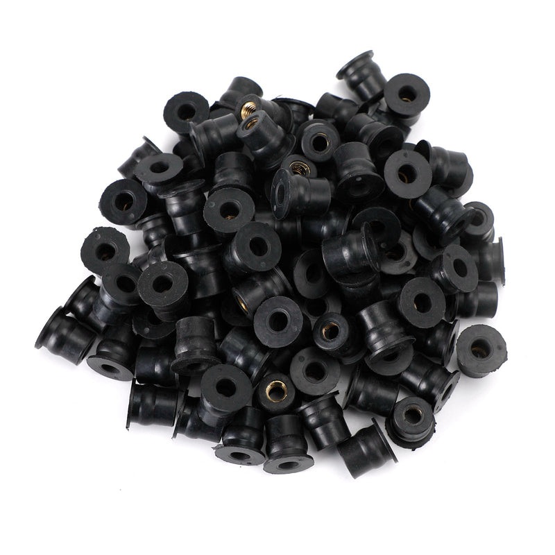 Fairing & Screen Fixing Pack of 100 - 13mm Hole M6 Rubber Well Nuts Wellnuts