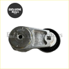 Silver metal belt tensioner assembly with black rubber pulley and engraved part number 05184 617ad made in Canada for Jeep Grand Cherokee and Chrysler 300C 3.6L