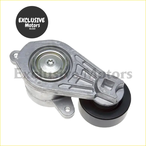 Silver metallic belt tensioner with black rubber pulley and mounting bracket for Mazda 6 3.0L V6 2003-2008