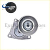 Silver metallic automotive idler pulley with circular groove and bracket for belt tensioner on nissan murano and x-trail
