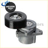 Belt tensioner for Nissan Murano and X-Trail with black rubber pulley and metallic hub mounted on gray metal housing