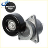 Black rubber-coated belt tensioner pulley with metallic housing and hex bolt for Nissan Murano and X-Trail models