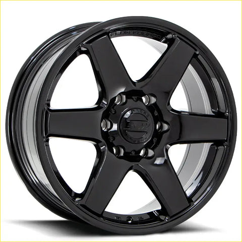 Black gloss-finished bgw beast 20x9.5 five-spoke alloy wheel with bfgoodrich center cap and 10 offset