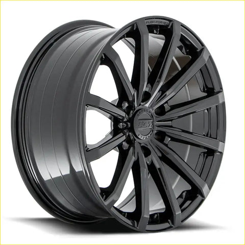 Black gloss finished alloy wheel with multi spoke design and bcw branding center cap bgw blast gloss black model