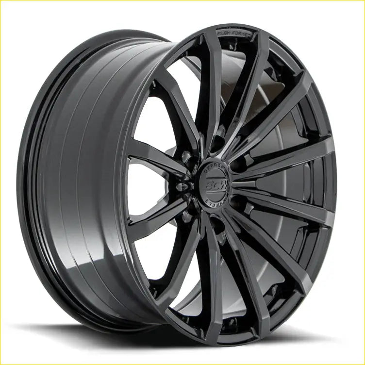 Black gloss finished alloy wheel with multi spoke design and bcw branding center cap bgw blast gloss black model