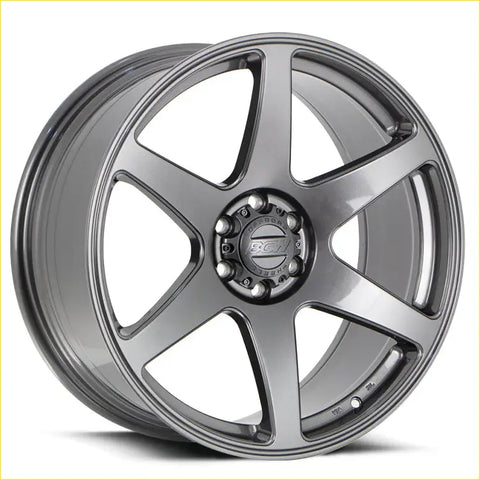 A sleek matte gray bgw cartel gloss gunmetal alloy rim with a five-spoke design and polished accents