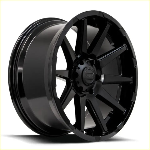 Black matte finished bgw dominator alloy wheel with multi spoke design and center cap bearing scw logo