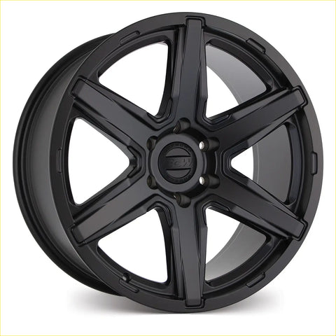 Black matte-finished bgw legend alloy wheel with five-spoke design and rzv logo center cap