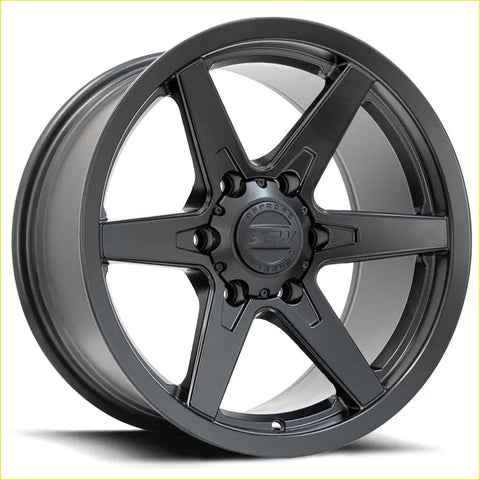 Black matte-finished bgw primal alloy wheel with five spokes and bcv logo hubcap for sleek automotive style